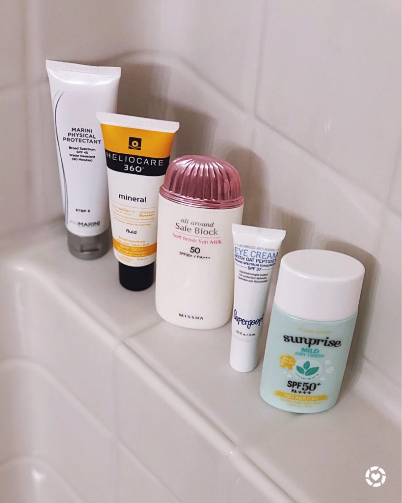 A variety of sunscreens as part of my boyfriend's skincare routine