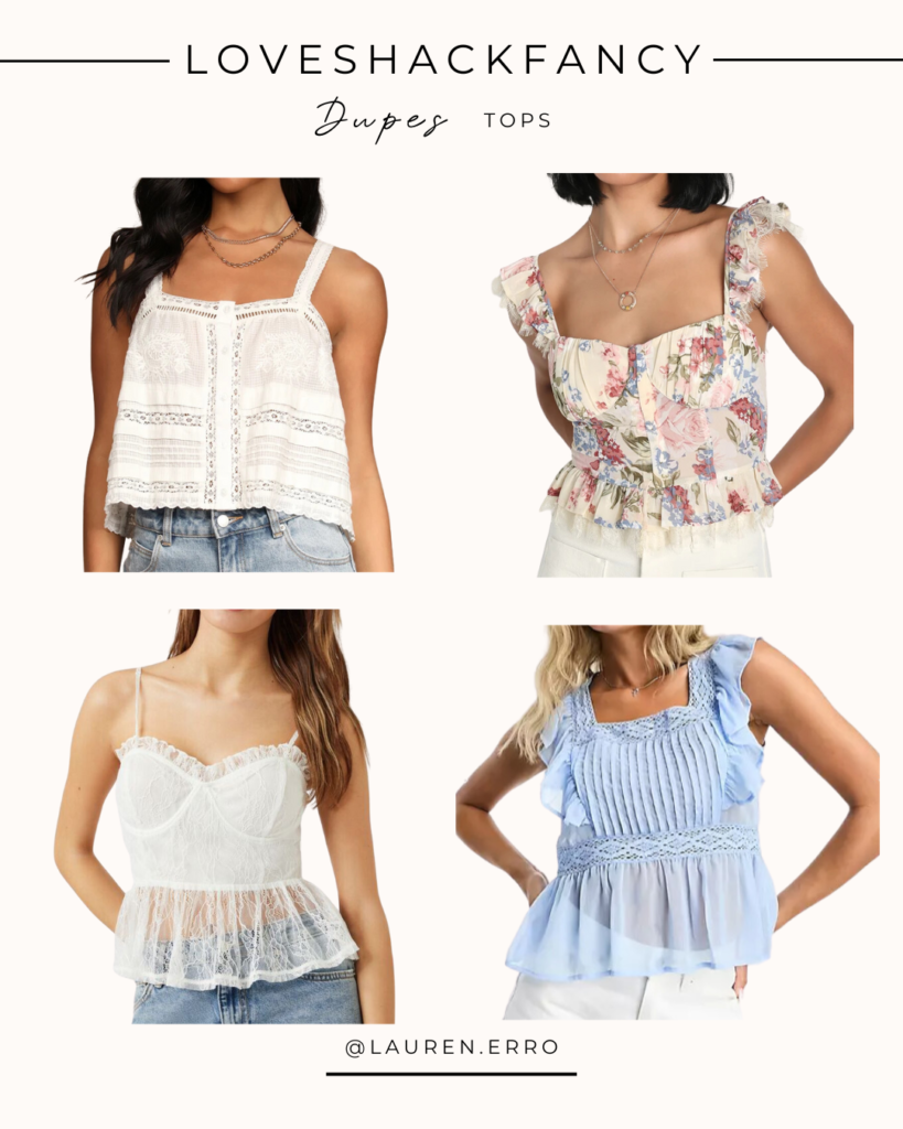 LoveShackFancy love Shack fancy inspired dupe tank top floral lace ruffle