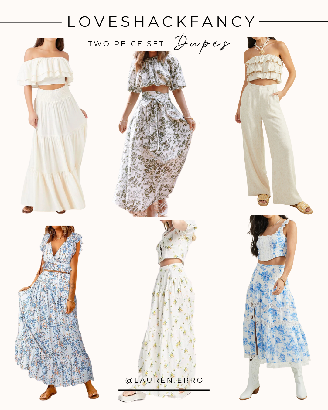 LoveShackFancy love Shack fancy inspired dupe skirt dress pants two piece set floral lace ruffle