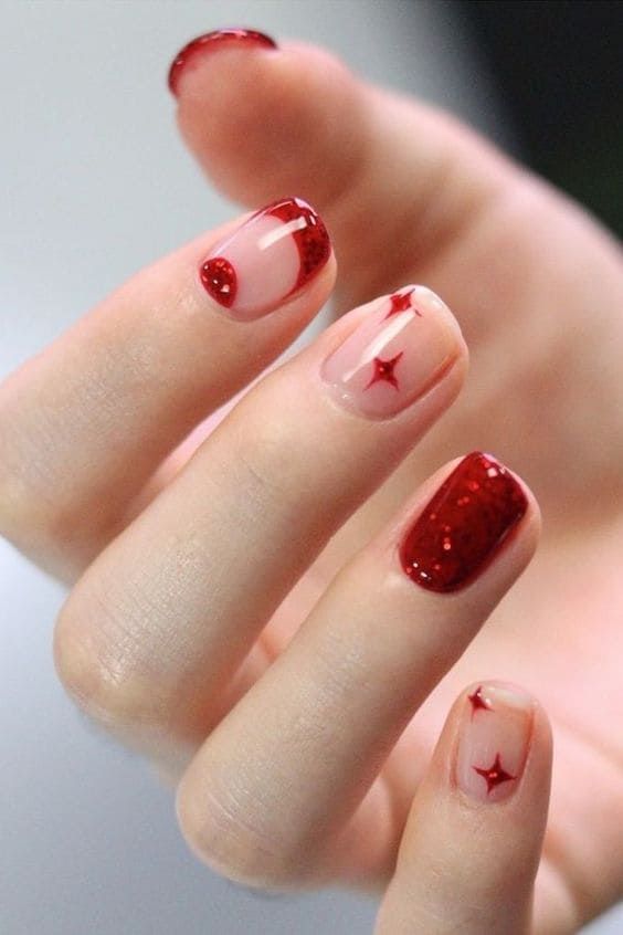 short red holiday nail design