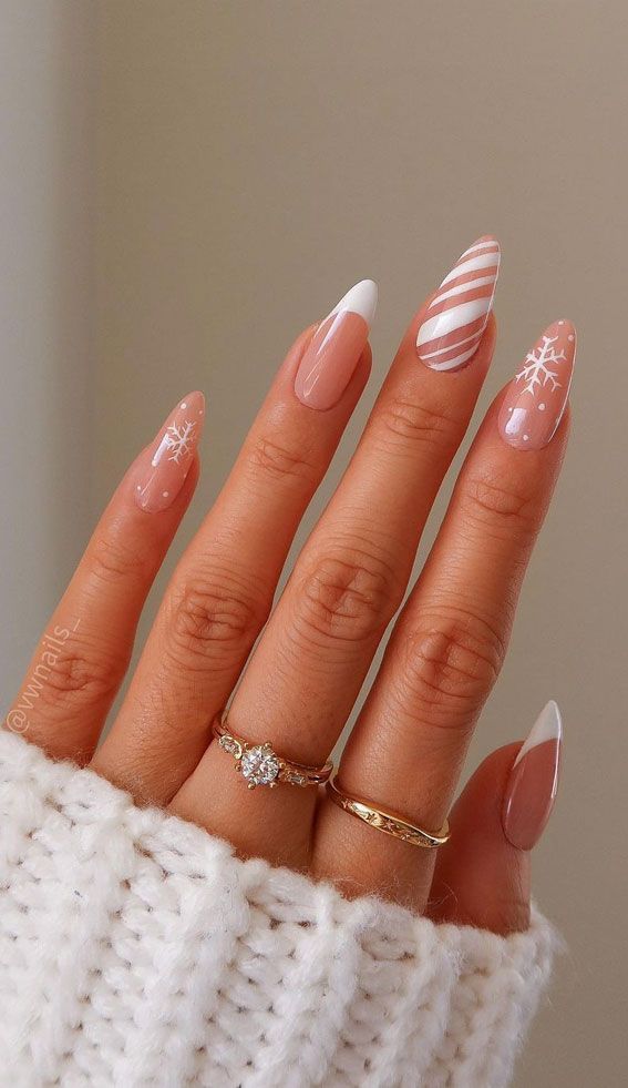 White stripe snowflake nails