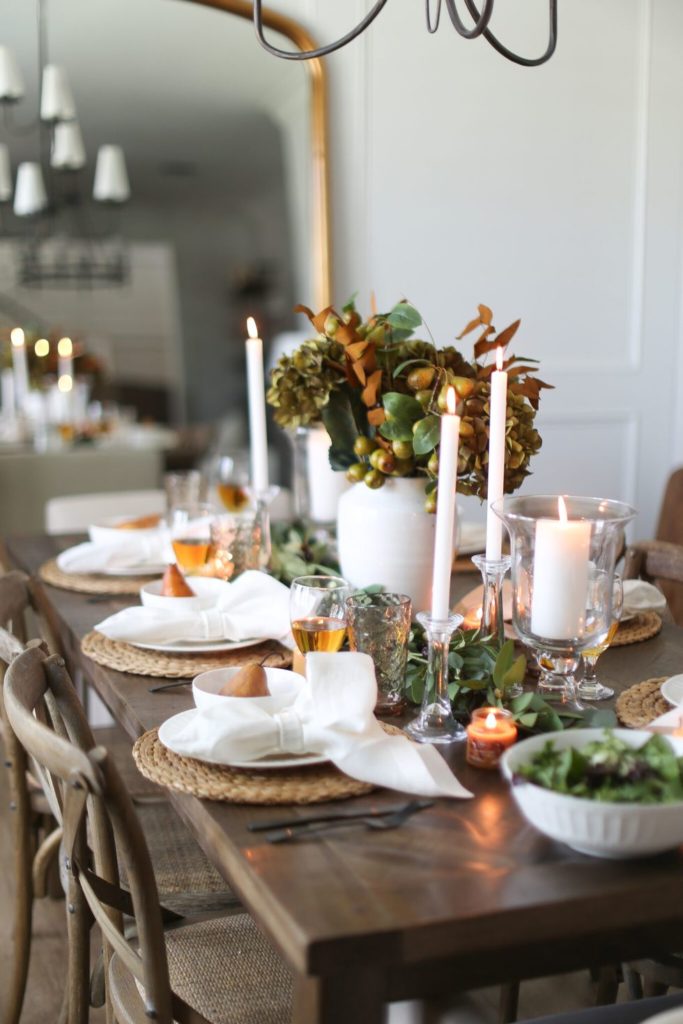 Colorful centerpiece thanksgiving tablescape